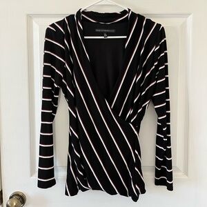 White House Black Market Black and White Striped Wrap Top